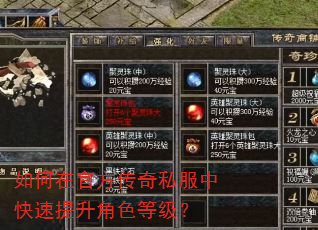 如何在官方传奇私服中快速提升角色等级? 如何在官方传奇私服中快速提升角色等级?