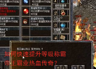 如何快速提升等级称霸帝王霸业热血传奇? 如何快速提升等级称霸帝王霸业热血传奇?